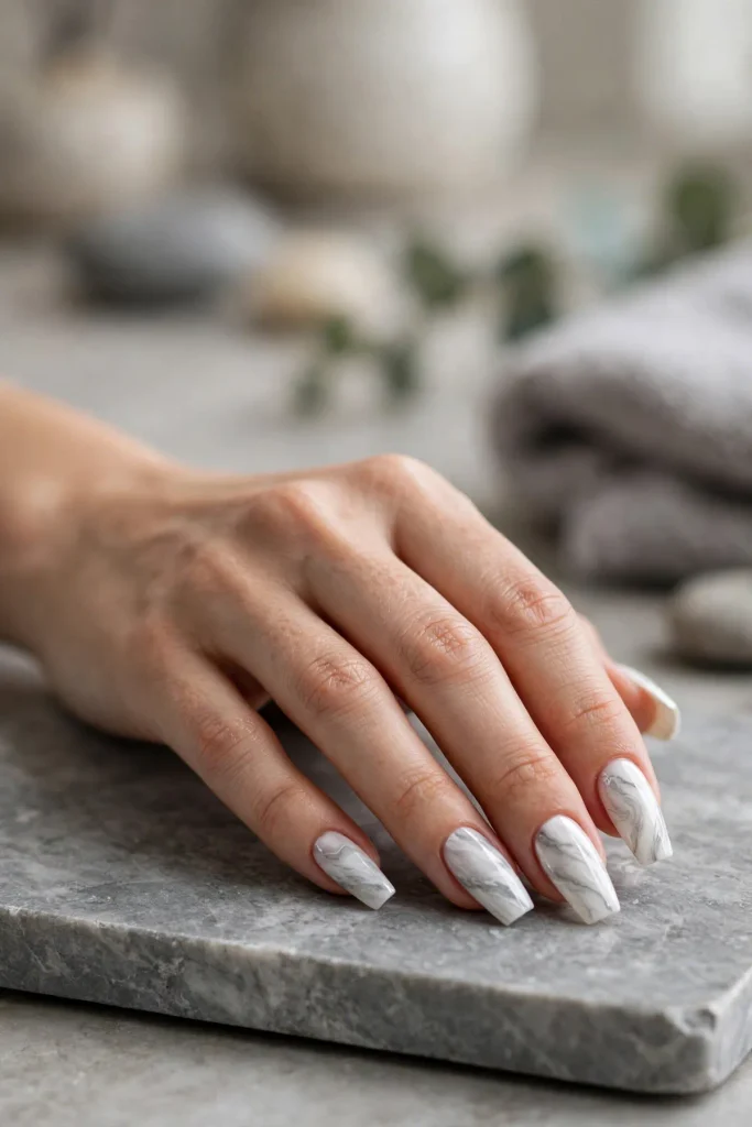 17 White Nail Designs (Clean, Chic & Impossibly Fresh) 10 w09 white marble