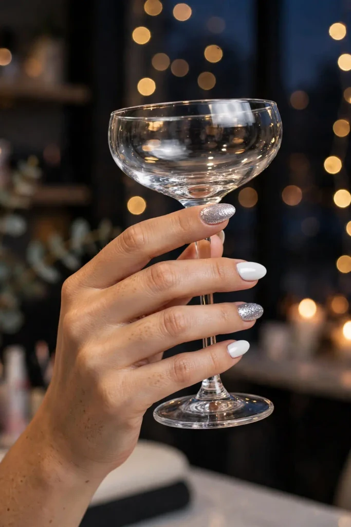 17 White Nail Designs (Clean, Chic & Impossibly Fresh) 12 w11 white silver glitter