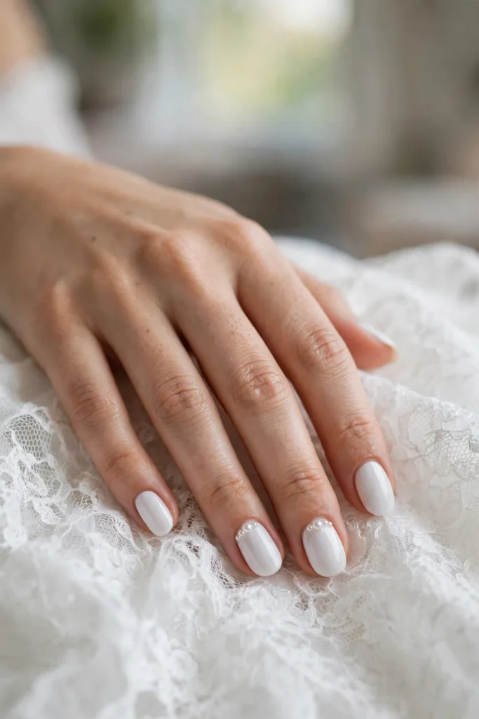 17 White Nail Designs (Clean, Chic & Impossibly Fresh) 15 w14 white pearl accents