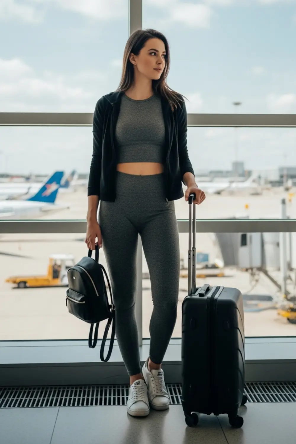 15 Comfy and Cute Airport Outfit Ideas for Your Next Trip 7 Athleisure Look with Sneakers