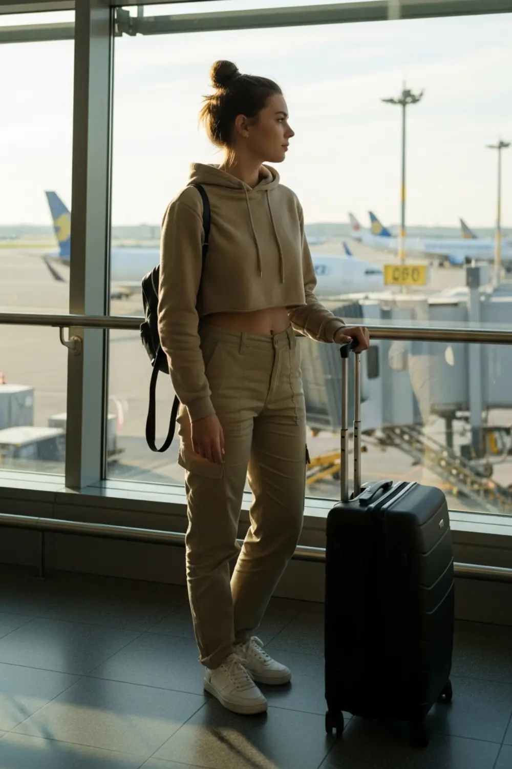 15 Comfy and Cute Airport Outfit Ideas for Your Next Trip 13 Cargo Pants with Crop Hoodie