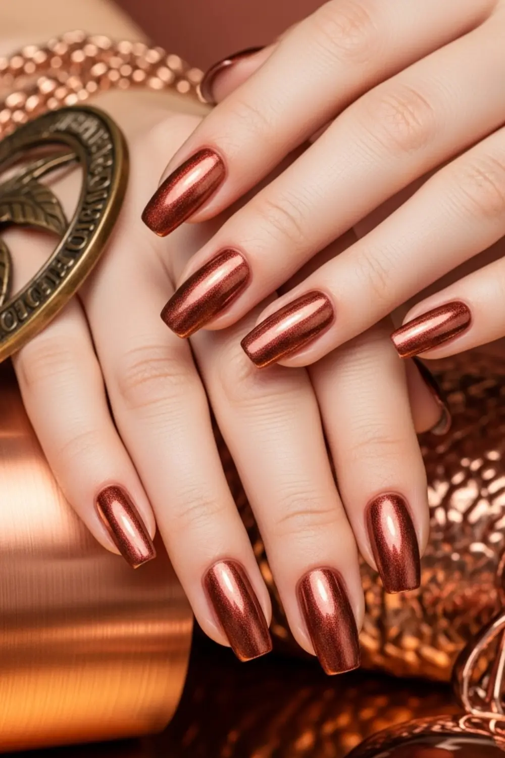 17 Fall/Winter Nails Color Ideas I Didnt Expect to Love 13 Copper Bronze - Metallic Magic