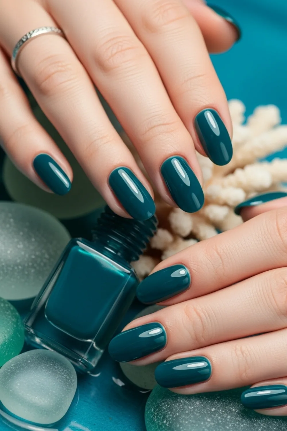 17 Fall/Winter Nails Color Ideas I Didnt Expect to Love 16 Deep Teal - Ocean-Inspired Beauty