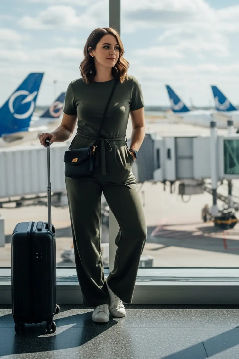 15 Comfy and Cute Airport Outfit Ideas for Your Next Trip 10 Jumpsuit with Sneakers