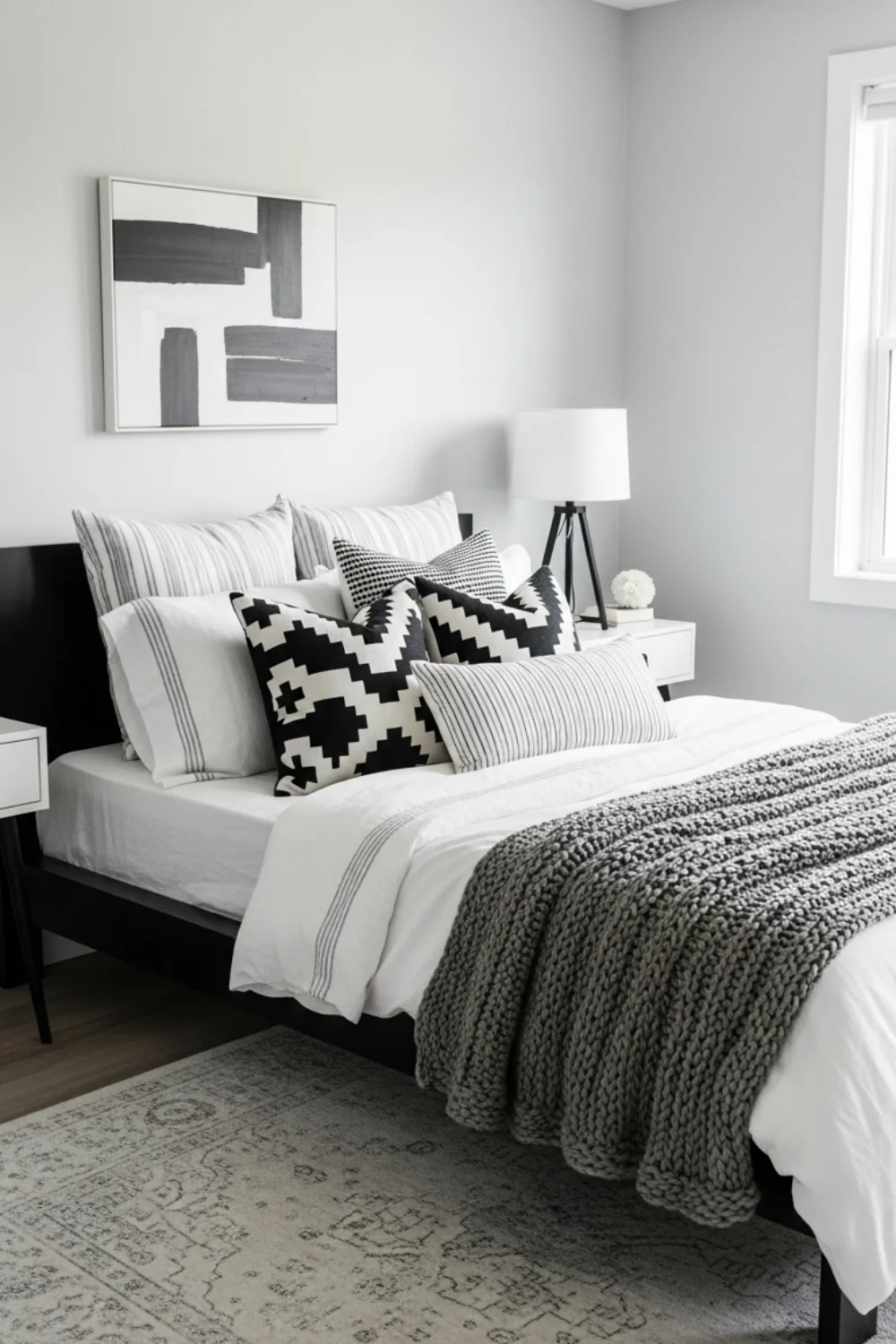 19 Modern Black and White Bedroom Ideas You’ll Love in 2025 24 Layered Black and White Textiles for Coziness