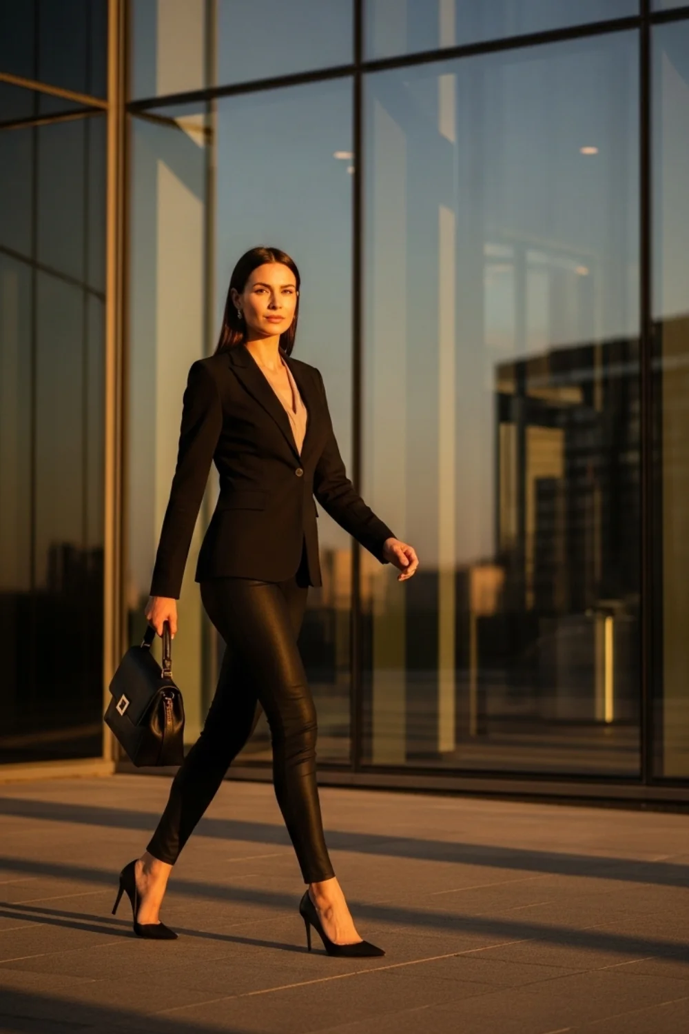 19 Leggings Outfit Ideas to Look Stylish Every Day 9 Leggings with Blazer and Heels