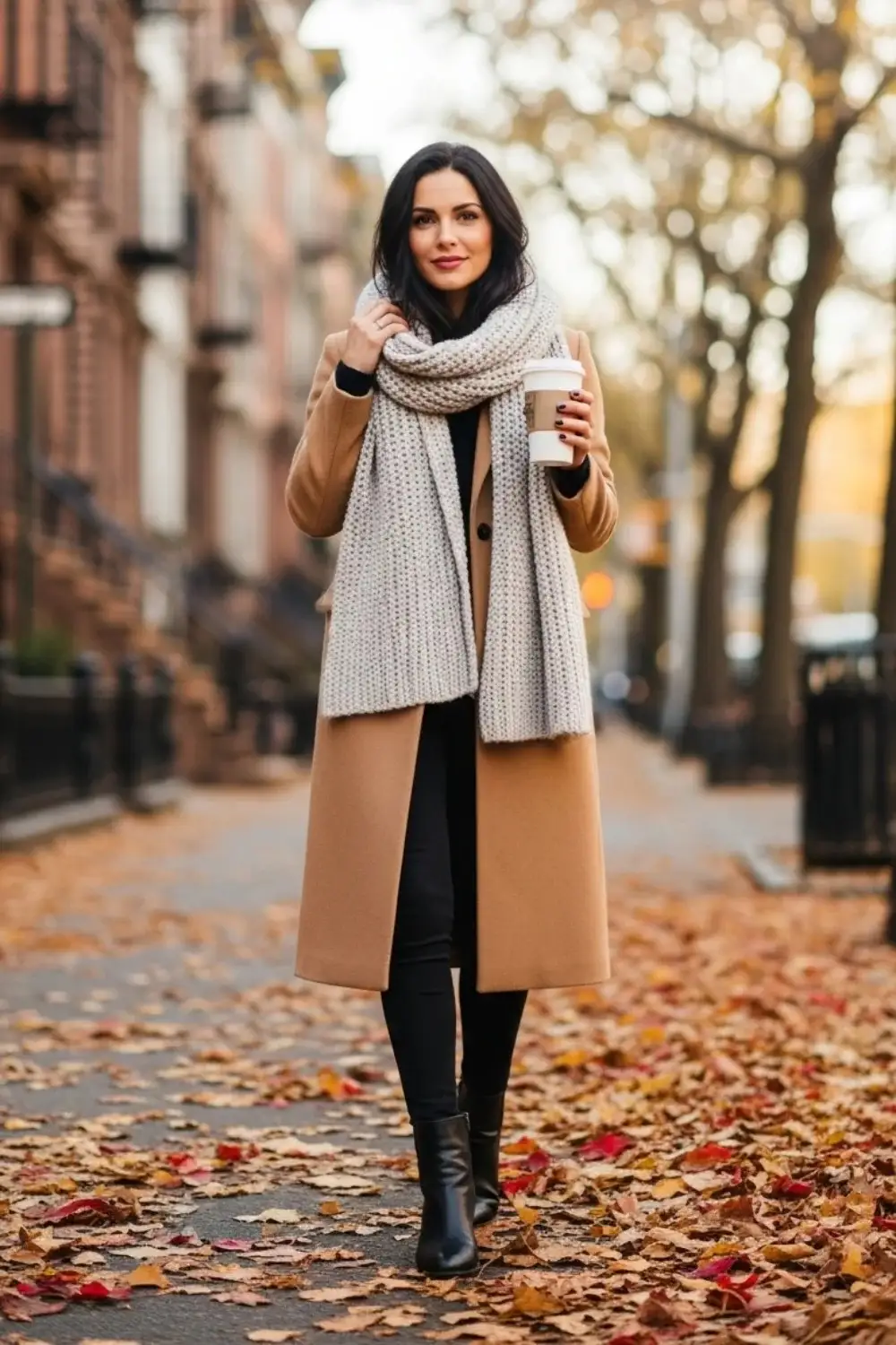 19 Leggings Outfit Ideas to Look Stylish Every Day 10 Leggings with Long Coat and Scarf