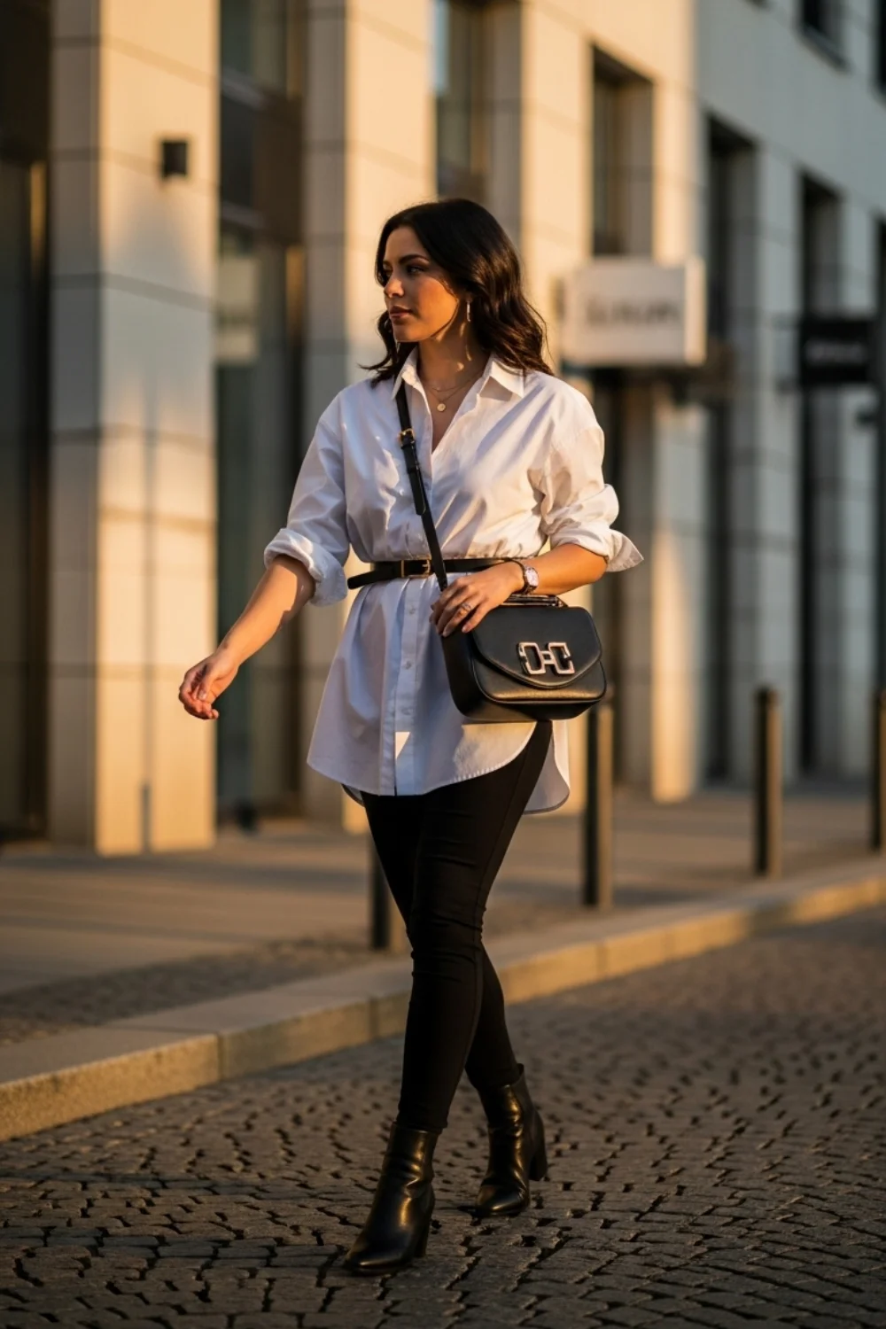 19 Leggings Outfit Ideas to Look Stylish Every Day 14 Leggings with Oversized Button-Up and Belt