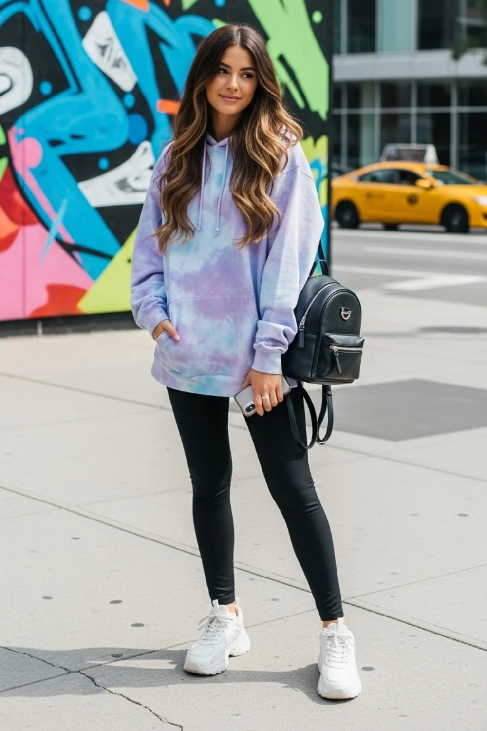 19 Leggings Outfit Ideas to Look Stylish Every Day 20 Leggings with Oversized Hoodie and Chunky Sneakers