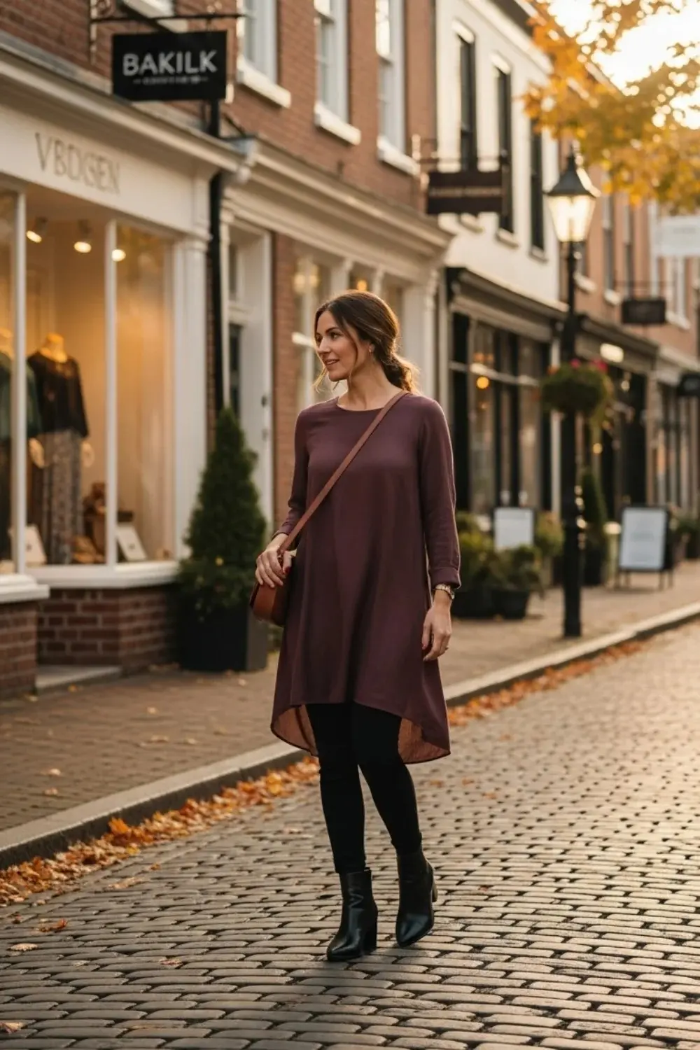 19 Leggings Outfit Ideas to Look Stylish Every Day 8 Leggings with Tunic Dress and Ankle Boots