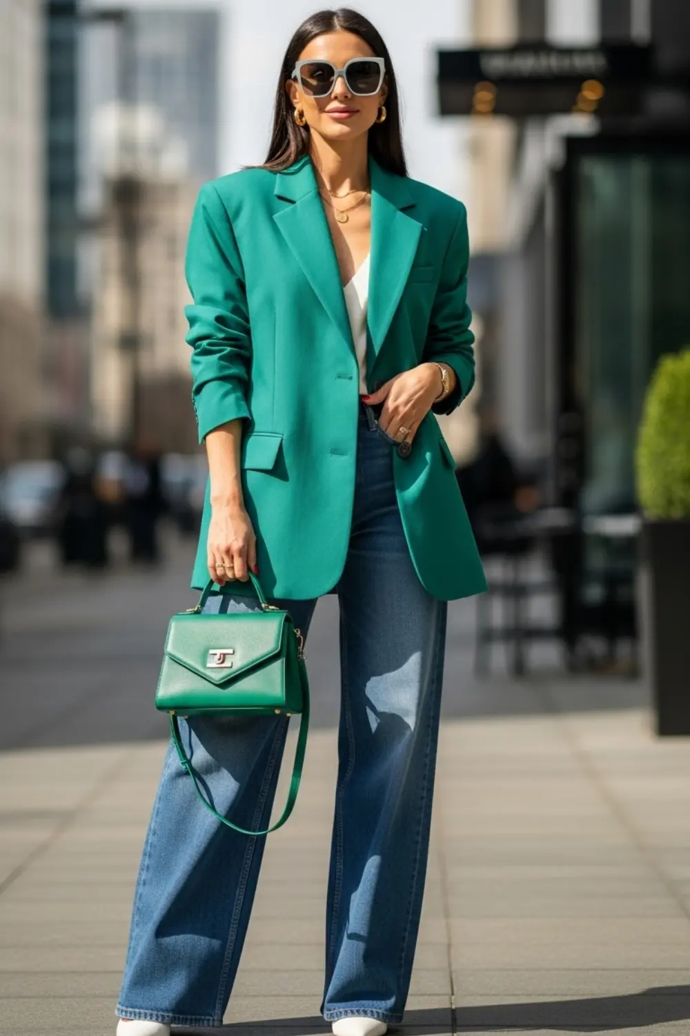 21 Wide Leg Jeans Outfits Ideas to Try This Year (2025) 2 Oversized Blazer + Wide Leg Jeans
