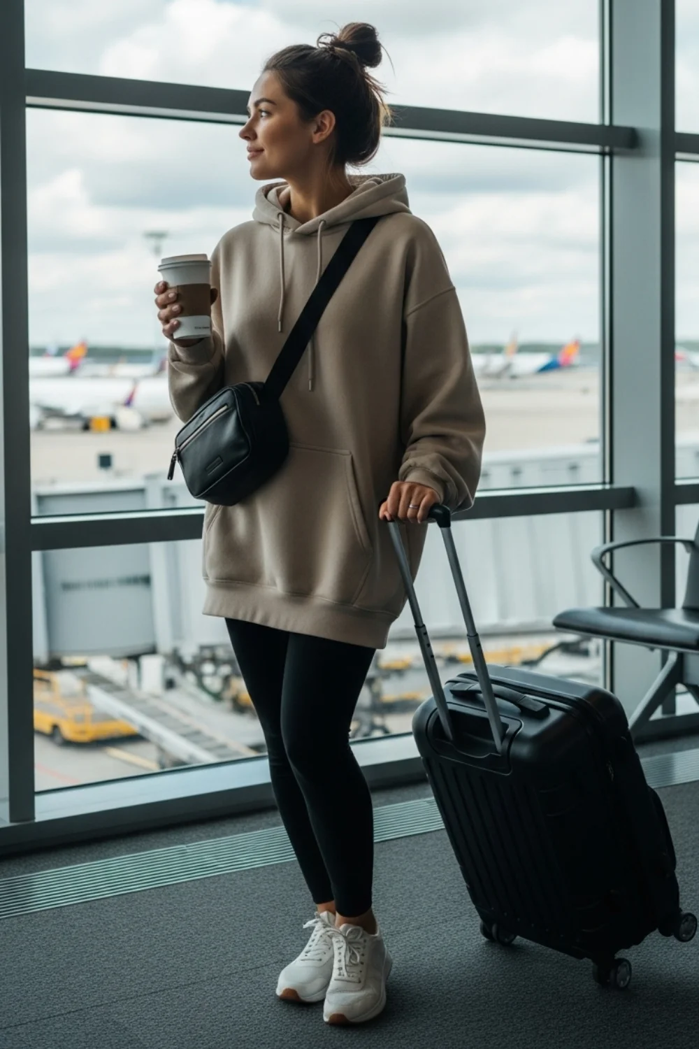 15 Comfy and Cute Airport Outfit Ideas for Your Next Trip 2 Oversized Hoodie with Leggings