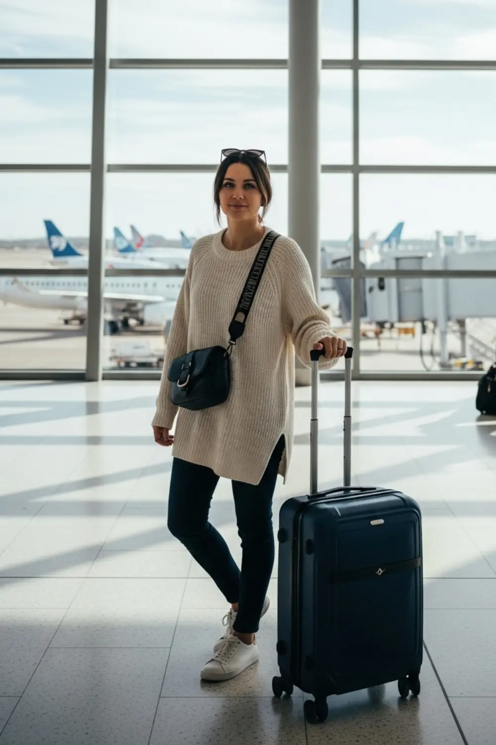 15 Comfy and Cute Airport Outfit Ideas for Your Next Trip 8 Oversized Sweater with Skinny Jeans