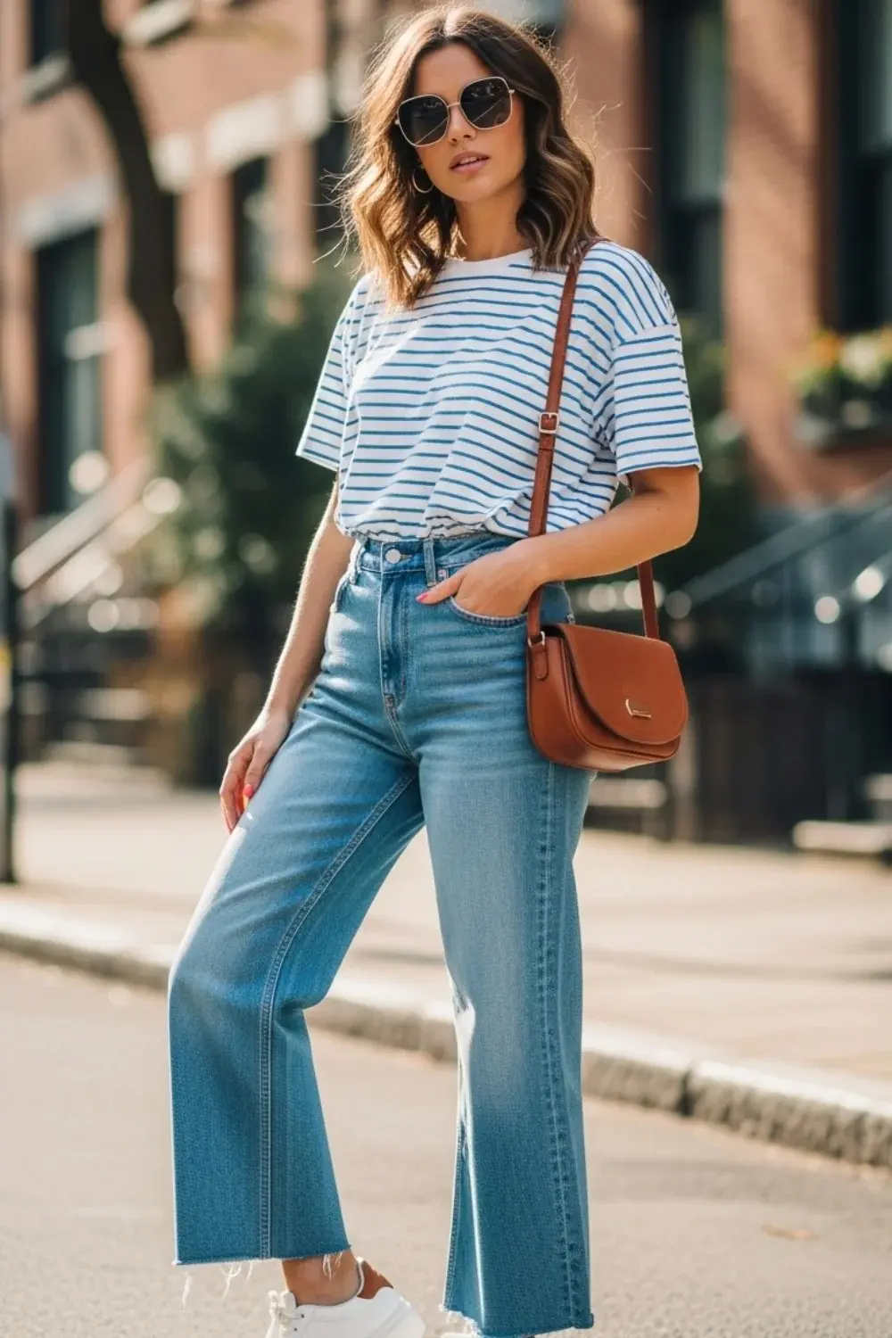 21 Wide Leg Jeans Outfits Ideas to Try This Year (2025) 6 Striped Tee & Wide Leg