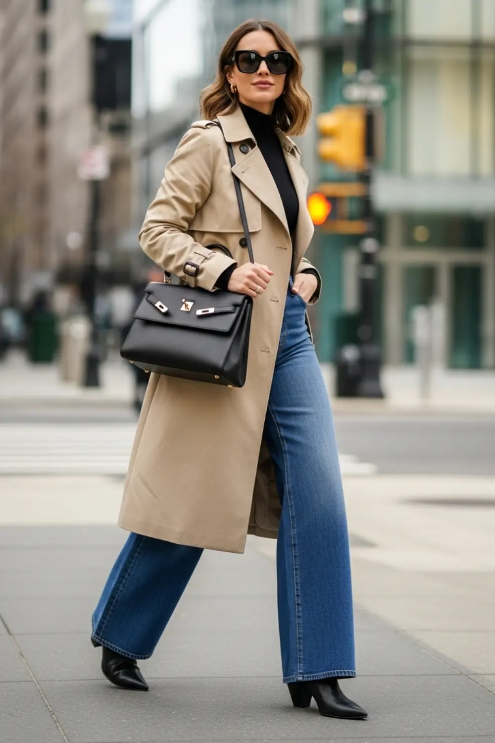 21 Wide Leg Jeans Outfits Ideas to Try This Year (2025) 11 Trench Coat & Wide Leg Jeans