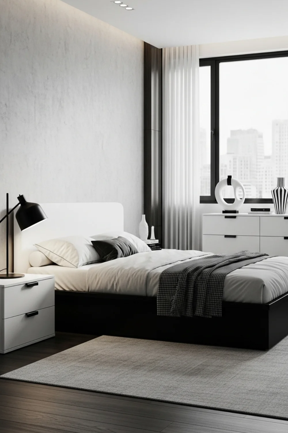19 Modern Black and White Bedroom Ideas You’ll Love in 2025 16 White Furniture with Black Handles and Fixtures