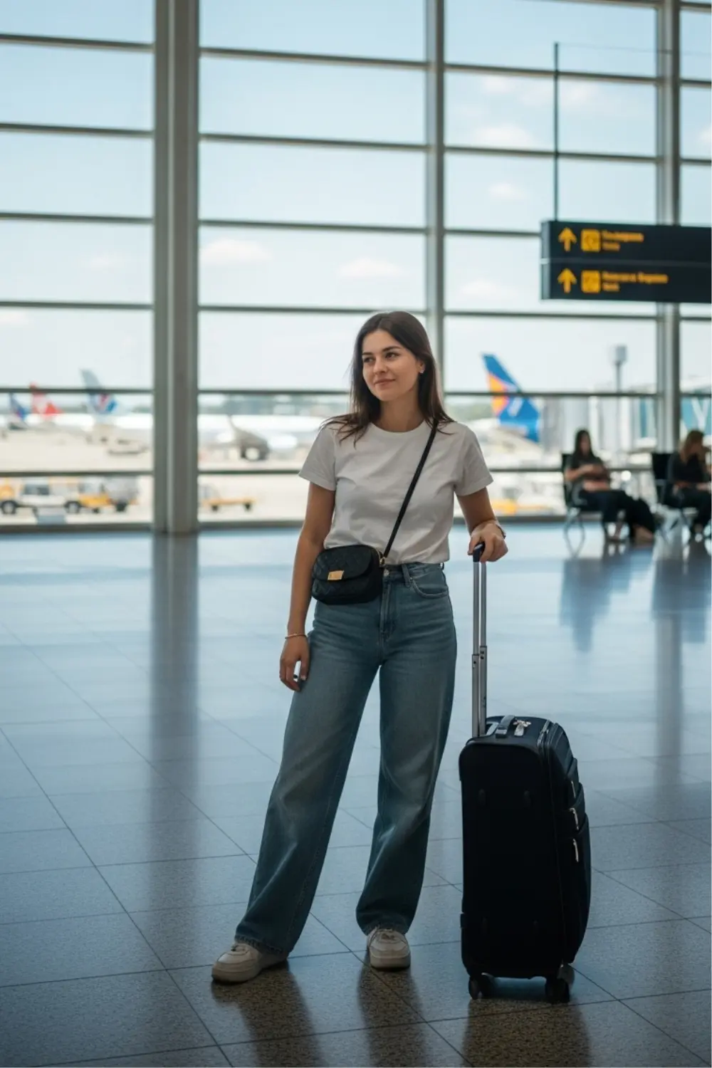 15 Comfy and Cute Airport Outfit Ideas for Your Next Trip 3 Wide Leg Jeans with a Basic Tee