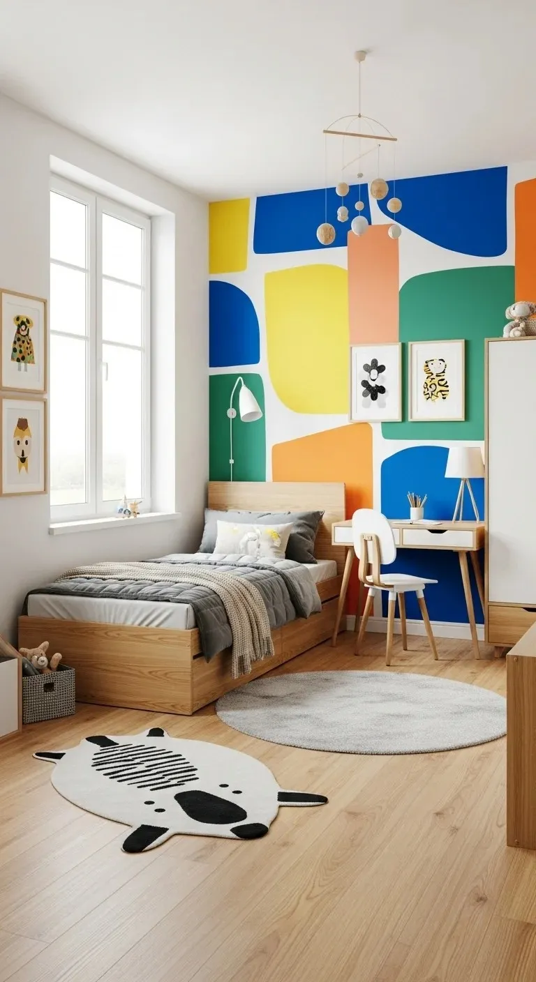 15 Modern Kids Bedroom Ideas 2026 That Fix Messy, Boring Rooms Fast! 3 Bold Accent Wall with Geometric Patterns