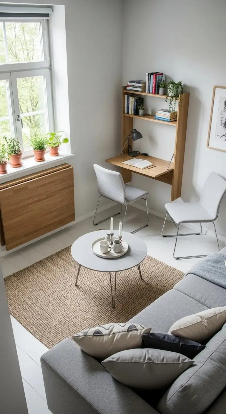 17 Small Living Room Ideas 2026 — Your Space Isn’t the Problem, These Fix It! 17 Fold-Down and Wall-Mounted Tables