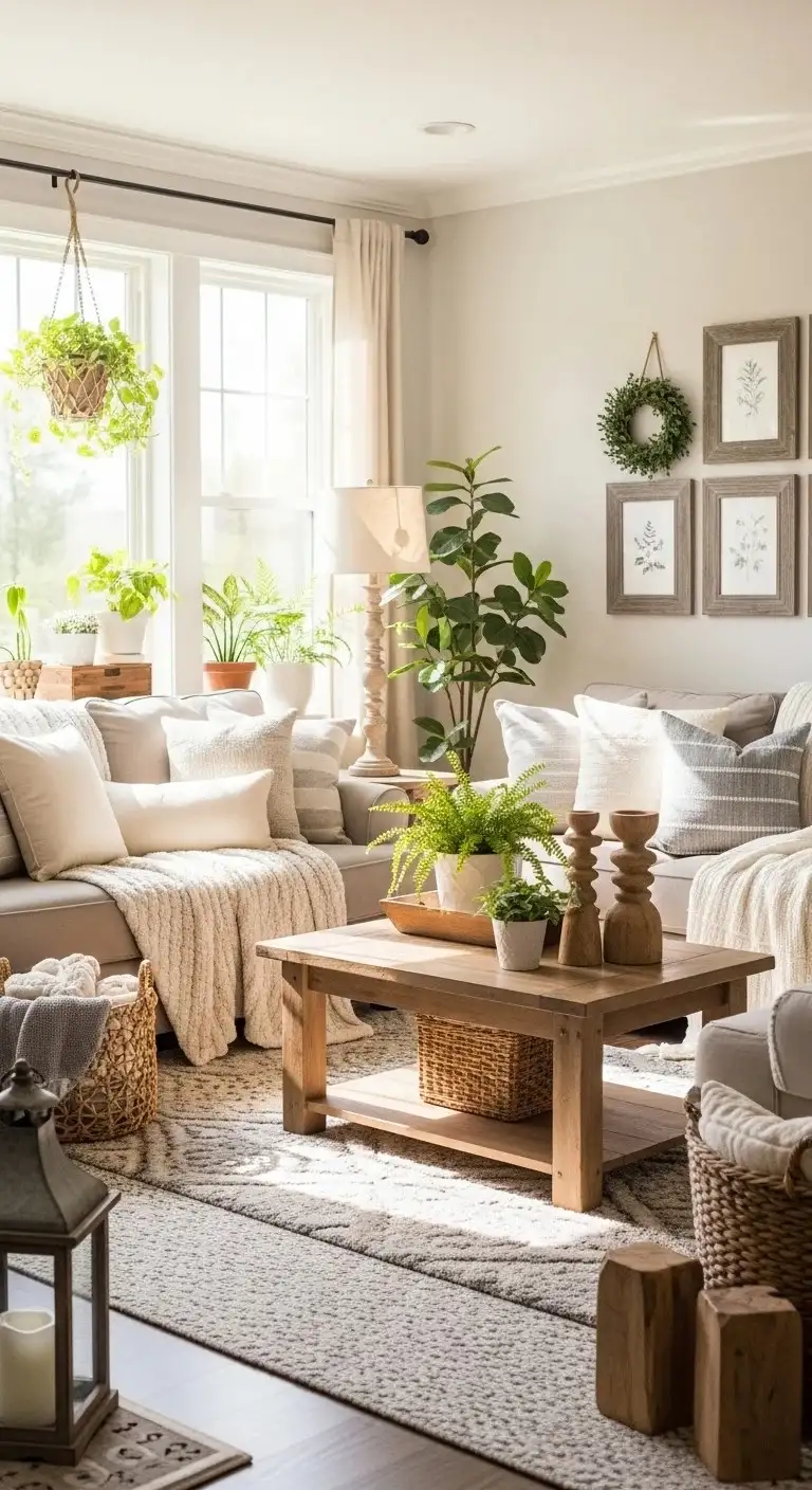 20 Farmhouse Living Room Ideas for 2026 Designers Can’t Stop Talking About! 15 Fresh Greenery and Potted Plants