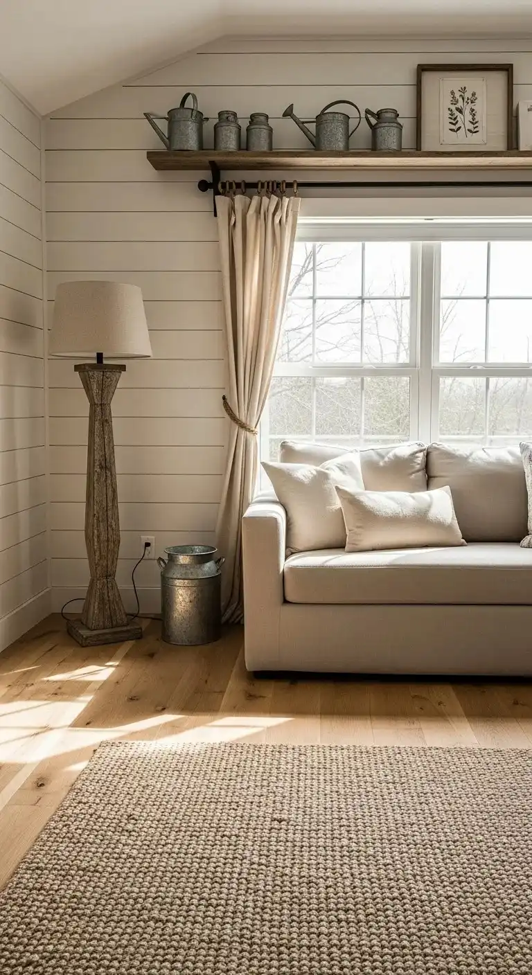 20 Farmhouse Living Room Ideas for 2026 Designers Can’t Stop Talking About! 14 Galvanized Metal Accents and Decor