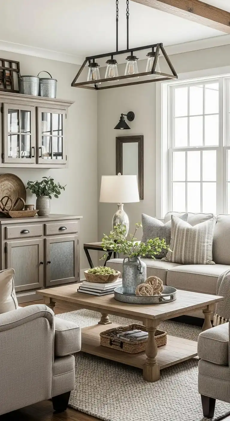 20 Farmhouse Living Room Ideas for 2026 Designers Can’t Stop Talking About! 19 Mixed Metal Finishes Throughout