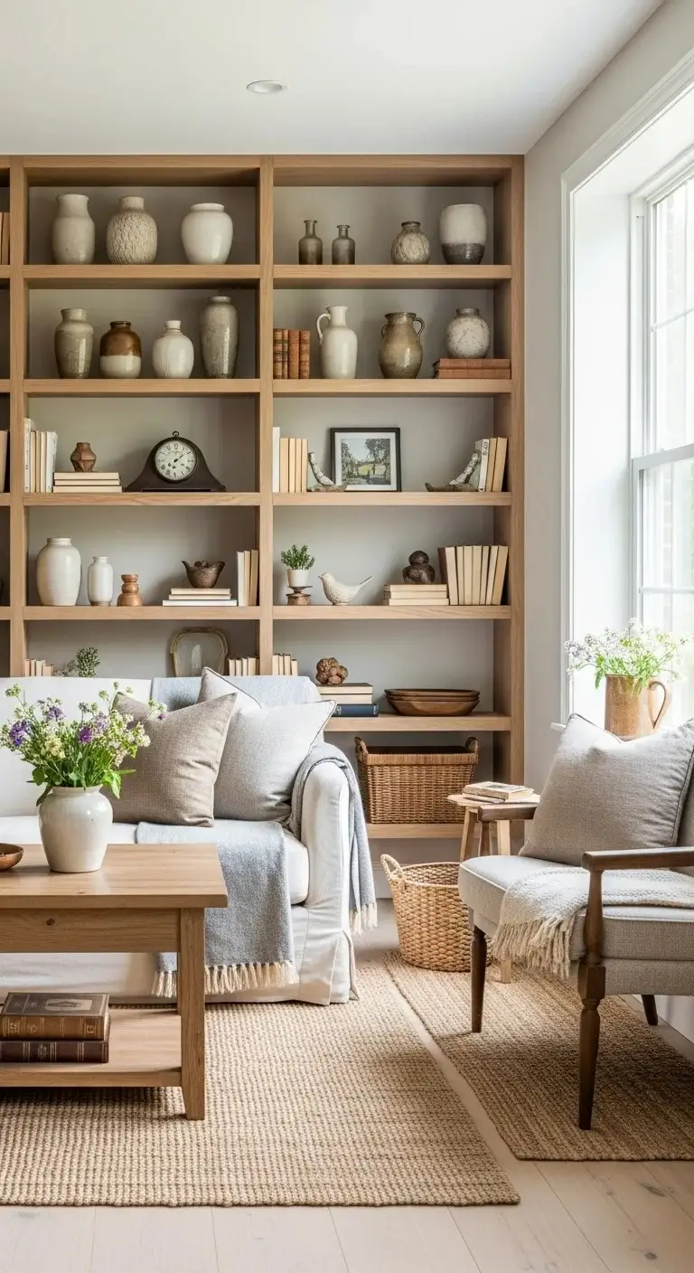 20 Farmhouse Living Room Ideas for 2026 Designers Can’t Stop Talking About! 21 Open Shelving for Books and Collectibles