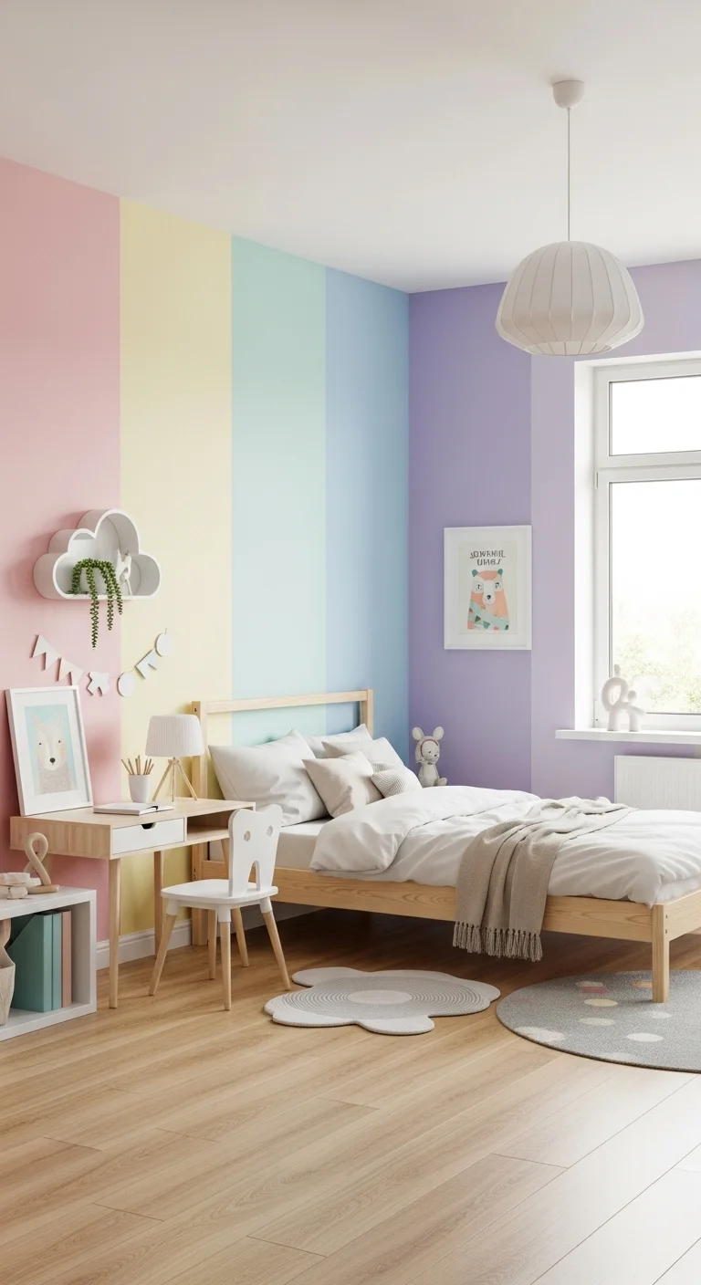 15 Modern Kids Bedroom Ideas 2026 That Fix Messy, Boring Rooms Fast! 15 Pastel Rainbow Color Blocking glowcrafty.online