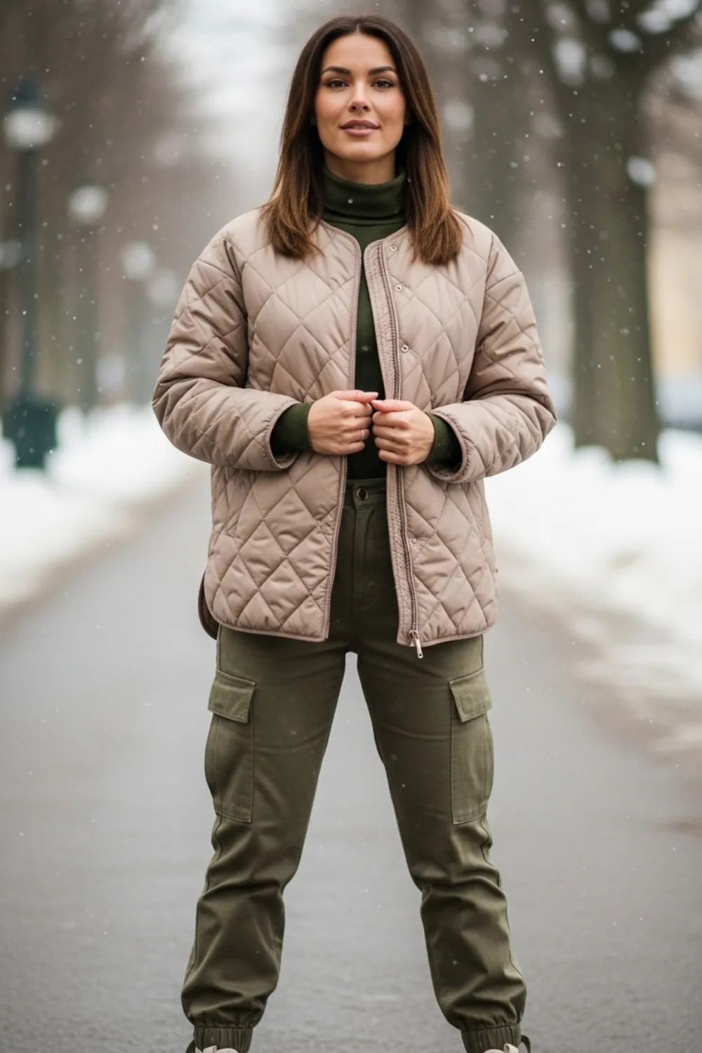 17 Must-Try Cute Winter Outfits Ideas for Cold Weather Fashion 13 Quilted Jacket with Cargo Pants
