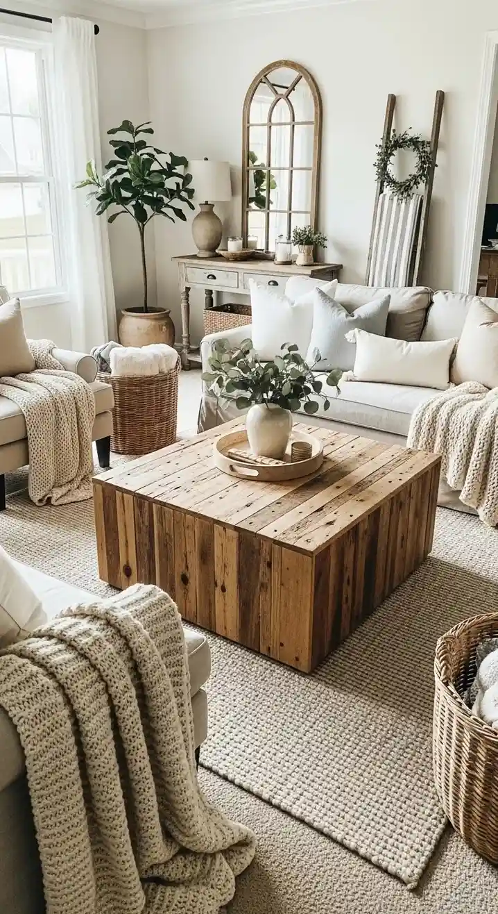 20 Farmhouse Living Room Ideas for 2026 Designers Can’t Stop Talking About! 5 Reclaimed Wood Coffee Tables