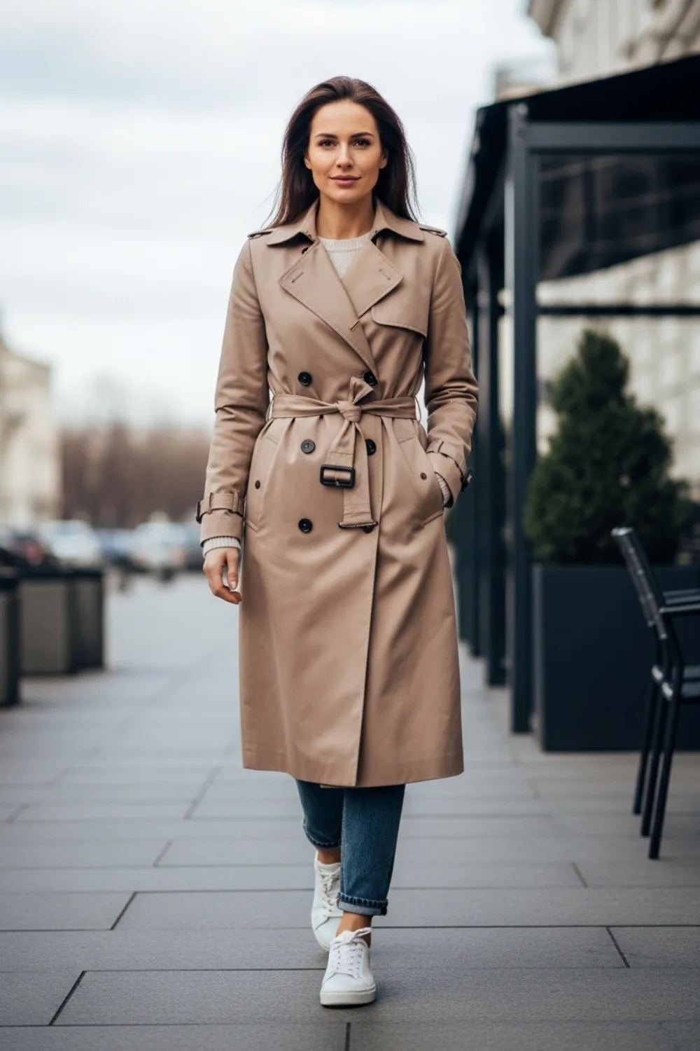 17 Must-Try Cute Winter Outfits Ideas for Cold Weather Fashion 16 Trench Coat with Sneakers