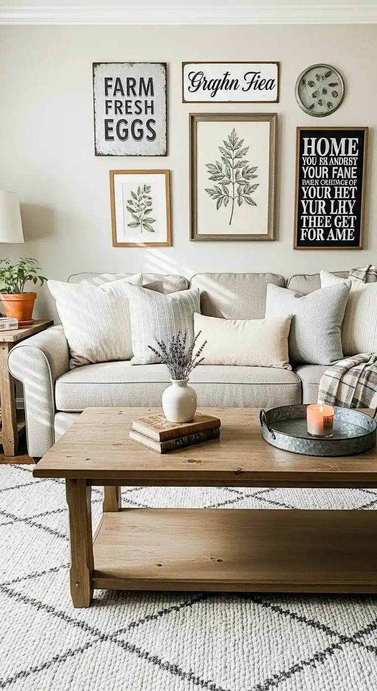 20 Farmhouse Living Room Ideas for 2026 Designers Can’t Stop Talking About! 16 Vintage Signs and Wall Art