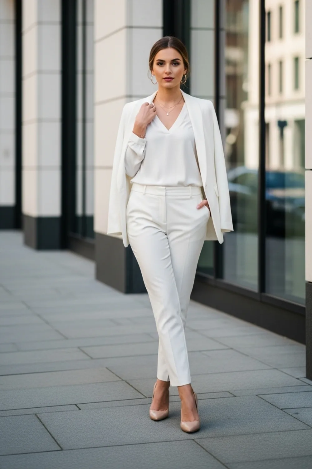17 White Pants Outfit Ideas for Every Season and Style 15 White Pants with a Chic Monochrome Look