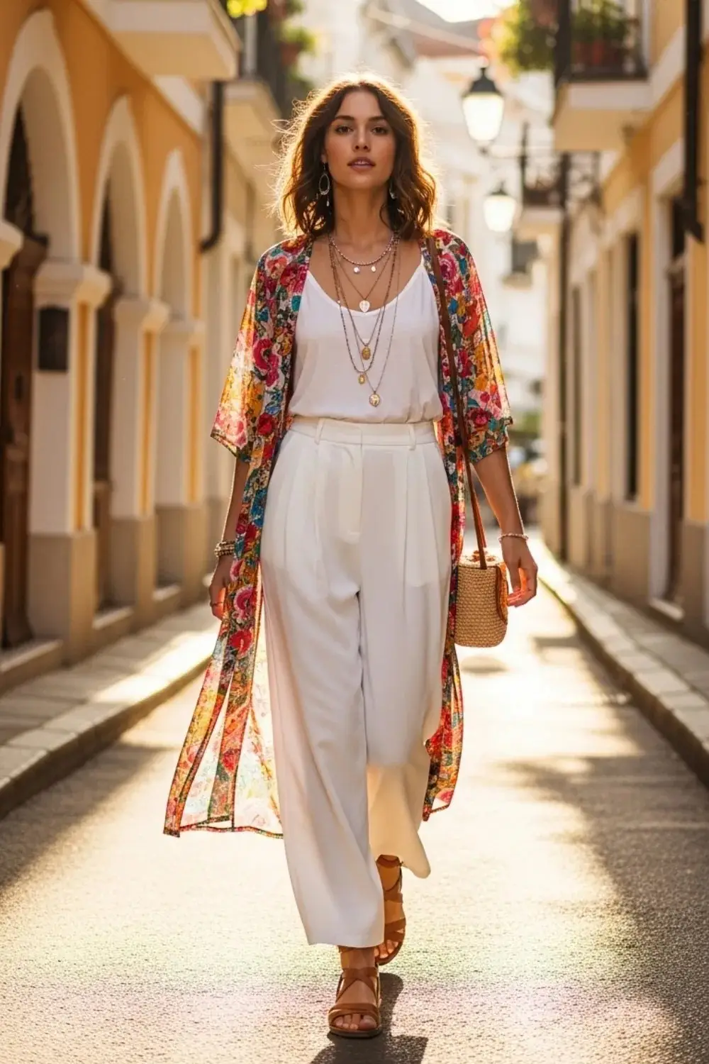 17 White Pants Outfit Ideas for Every Season and Style 14 White Pants with a Flowy Kimono or Duster