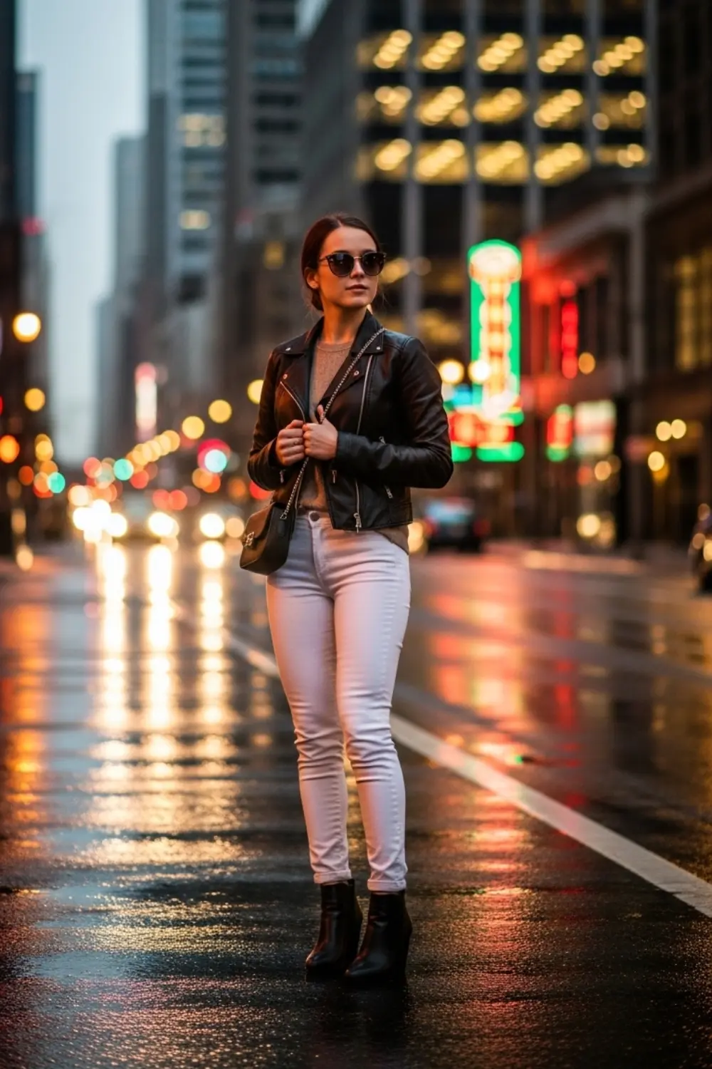 17 White Pants Outfit Ideas for Every Season and Style 8 White Pants with a Leather Jacket