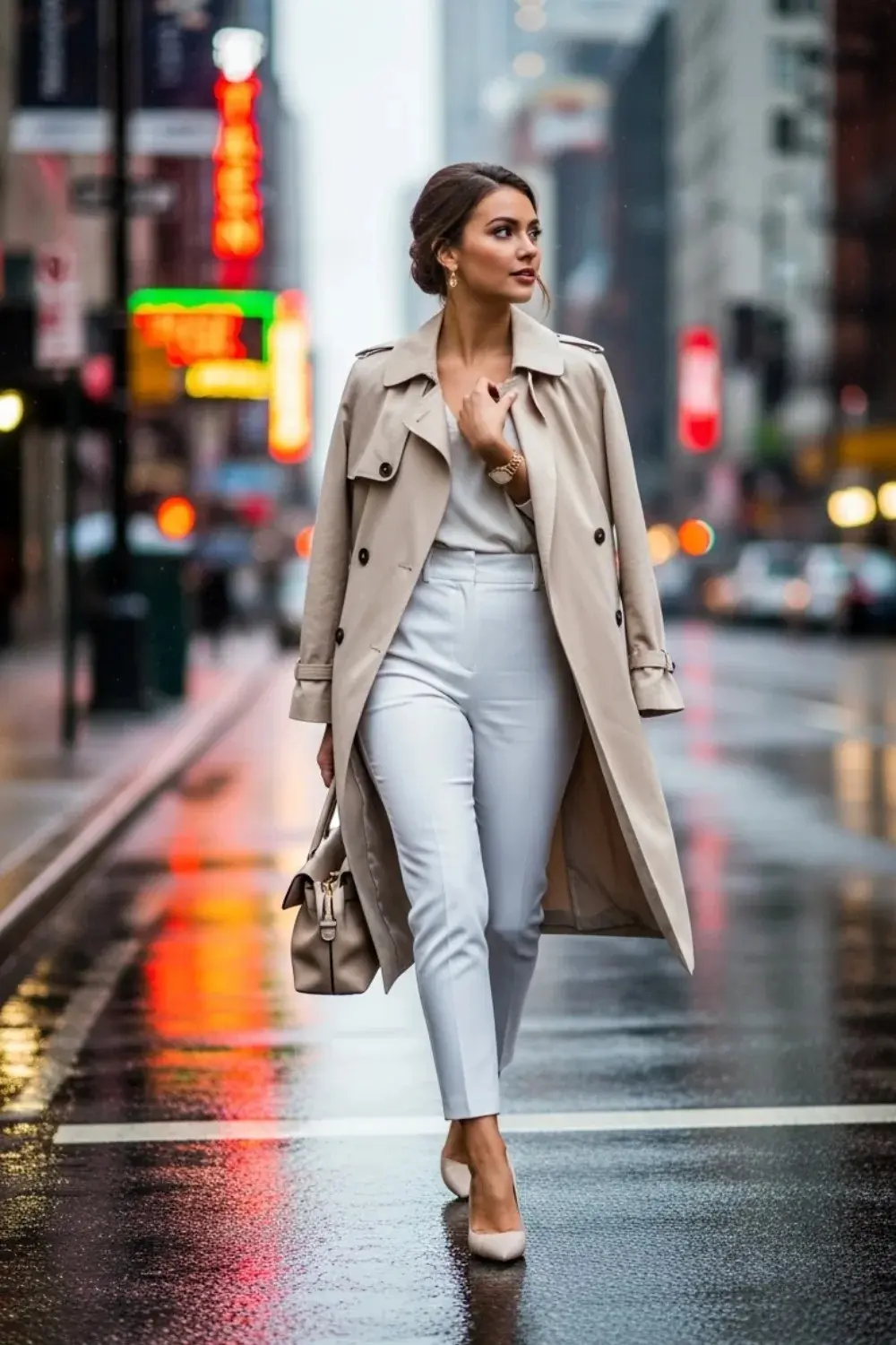 17 White Pants Outfit Ideas for Every Season and Style 11 White Pants with a Neutral Trench Coat