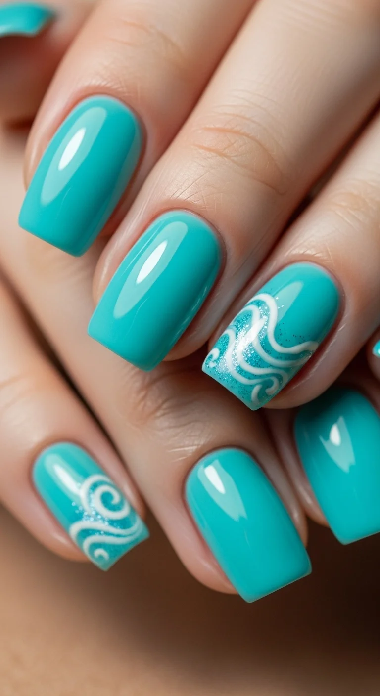 18 Blue Nails Ideas That Somehow Look Different Every Time 18 Aqua Blue with Beach Waves