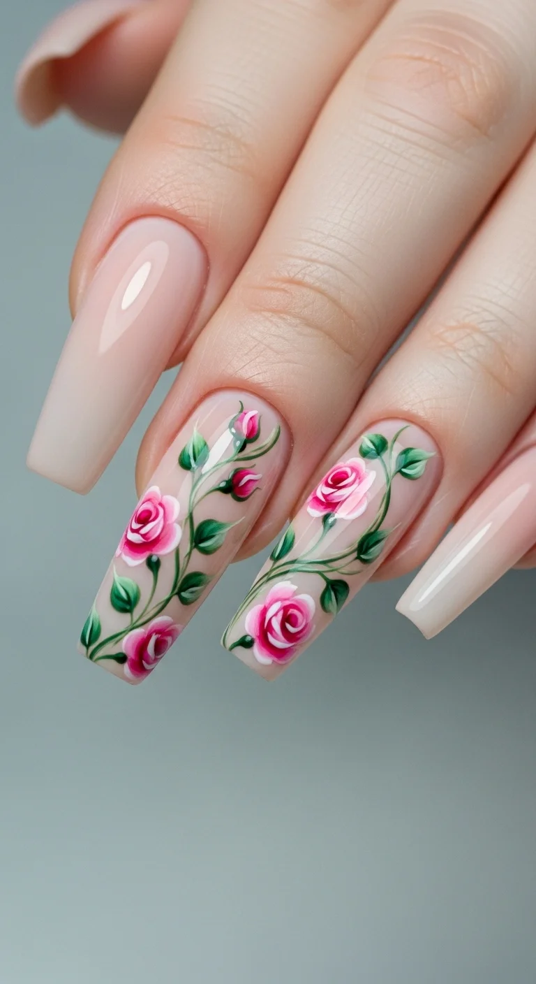 Tired of Same Old Nails? Discover 20+ Nail Art for Long Nails That Stand Out 21 Blooming Rose Vines