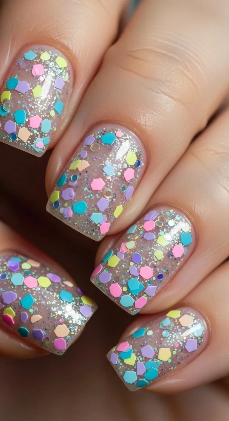 19 Birthday Nails Ideas That Feel Personal, Not Overdone 8 Confetti Glitter Explosion