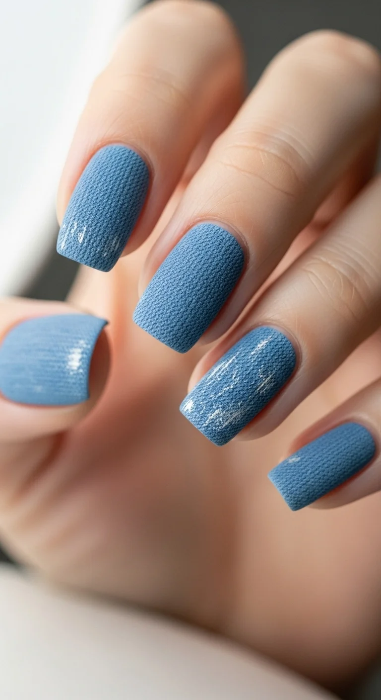 18 Blue Nails Ideas That Somehow Look Different Every Time 13 Denim Blue Textured Finish