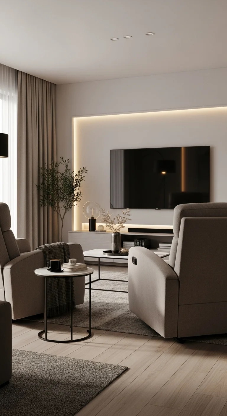 19 Recliner Living Room Ideas 2026: Transform Your Space with Comfort and Style 3 Dual Recliner Arrangement Facing TV