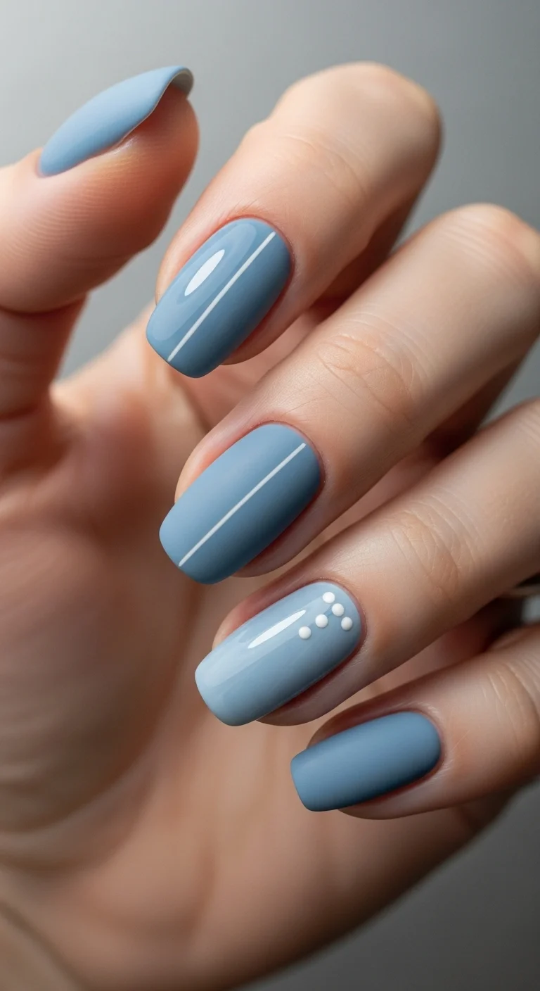 18 Blue Nails Ideas That Somehow Look Different Every Time 19 Dusty Blue Minimalist Design
