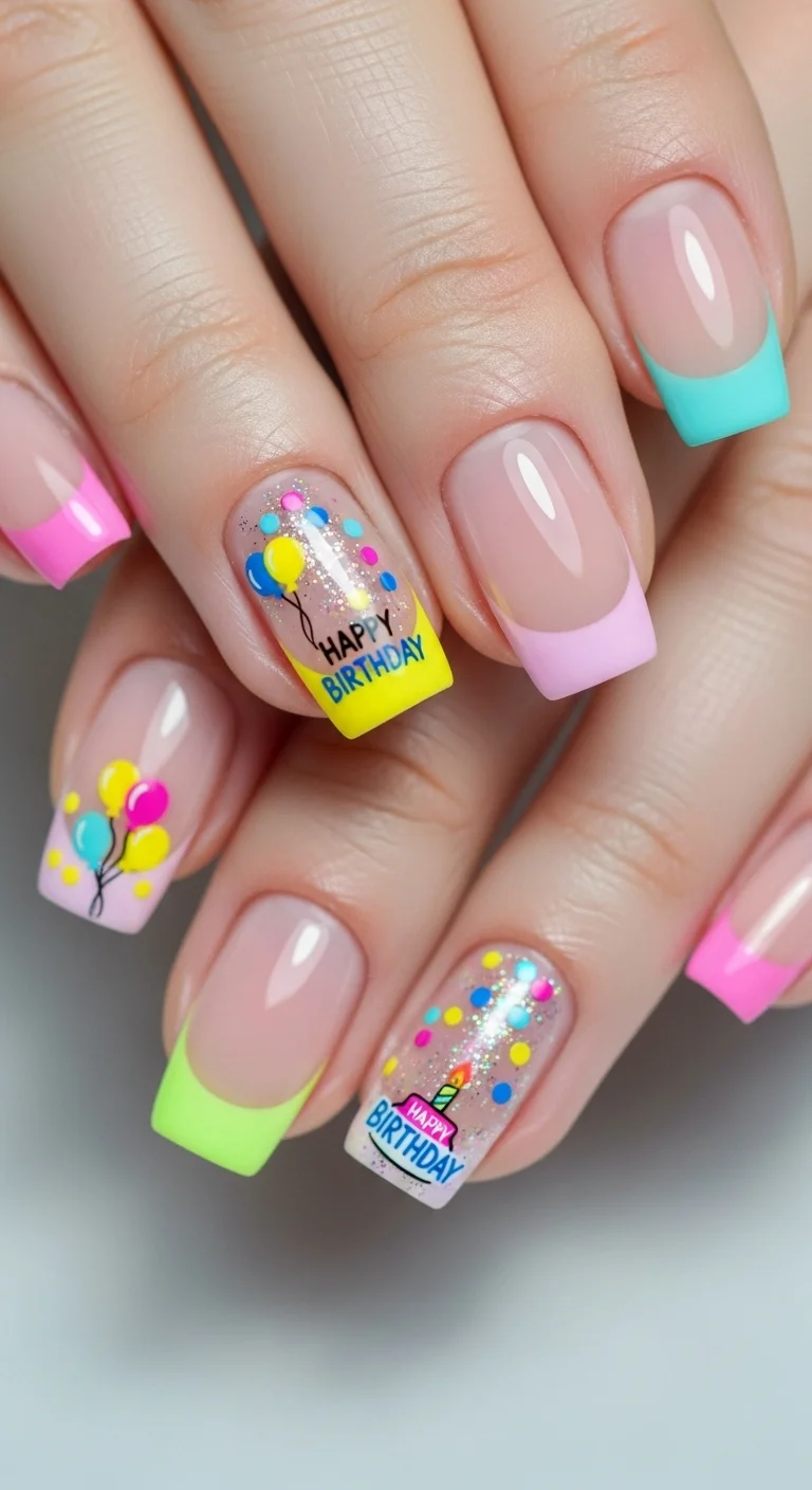 19 Birthday Nails Ideas That Feel Personal, Not Overdone 12 French Tip with Birthday Twist
