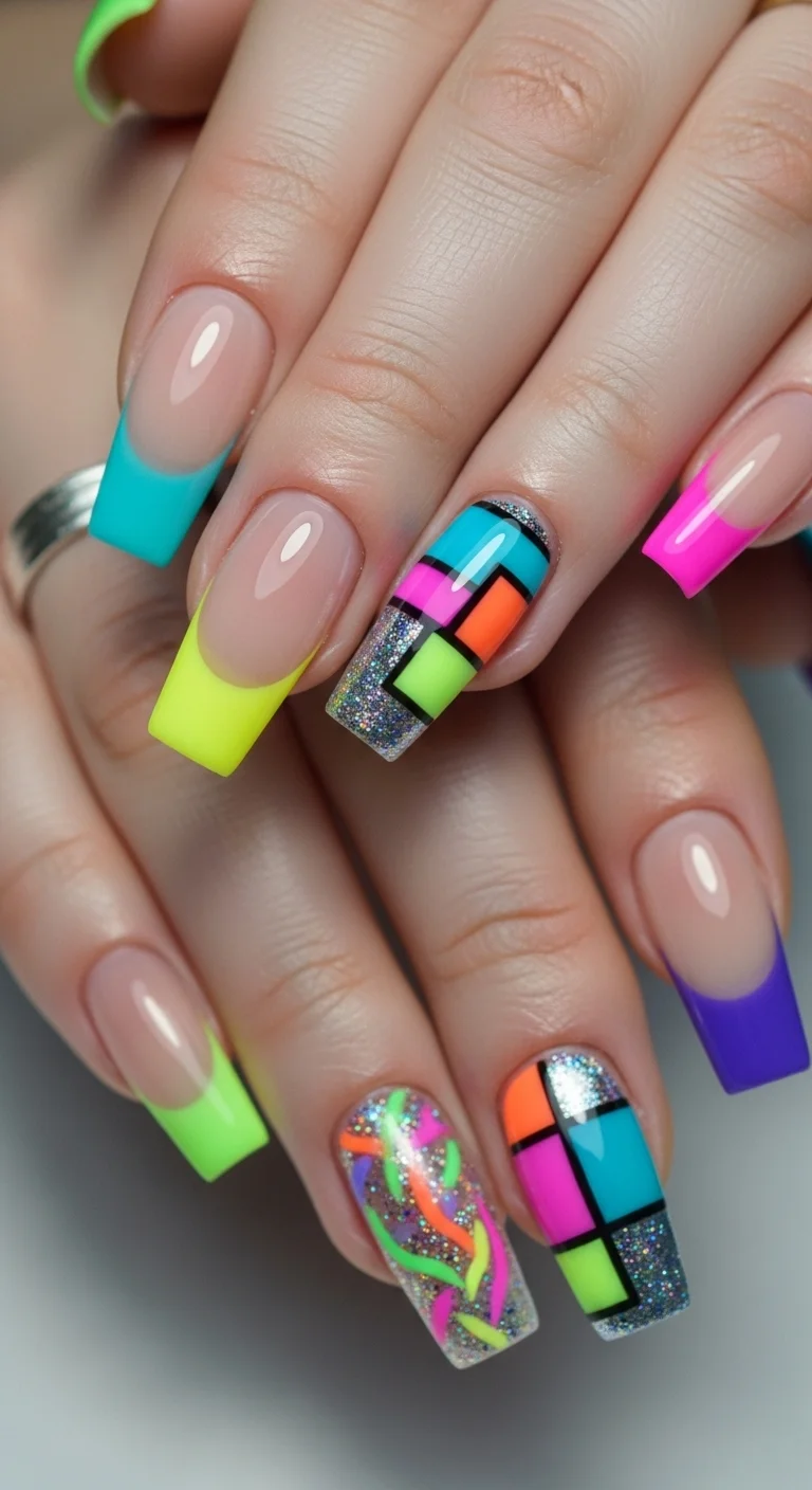 Tired of Same Old Nails? Discover 20+ Nail Art for Long Nails That Stand Out 16 Funky French Twists