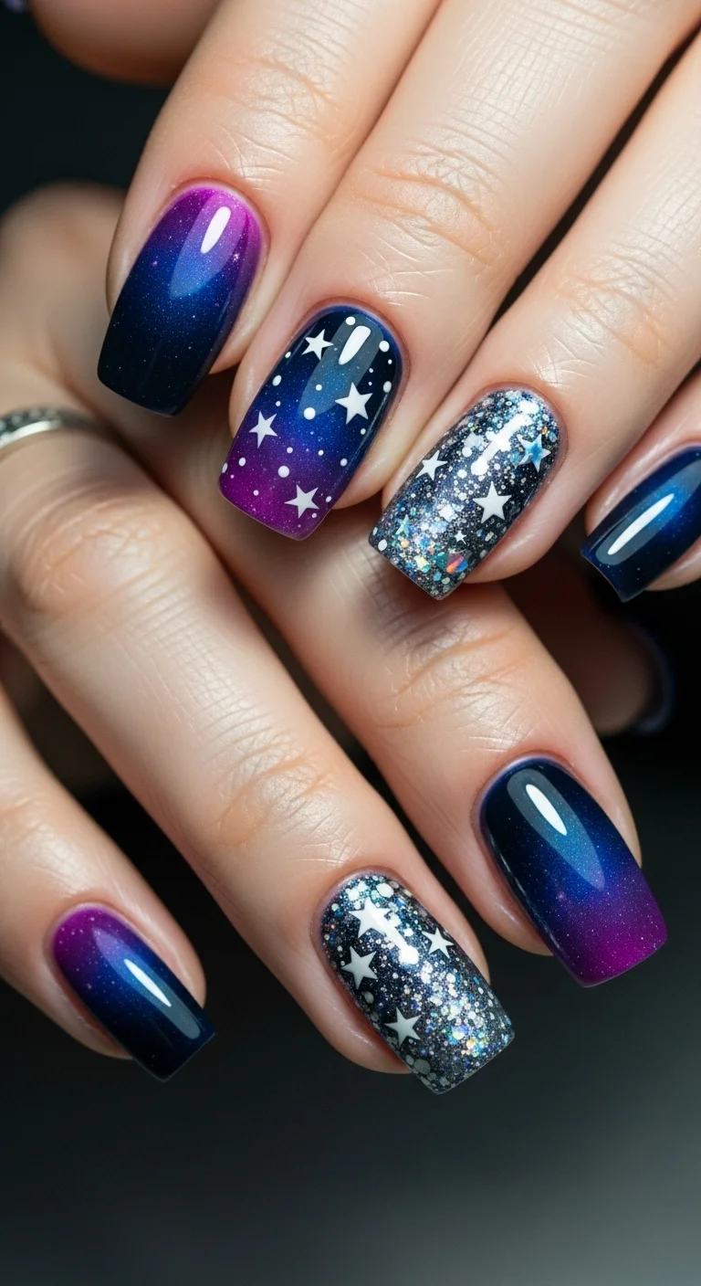 19 Birthday Nails Ideas That Feel Personal, Not Overdone 19 Galaxy and Stars Theme