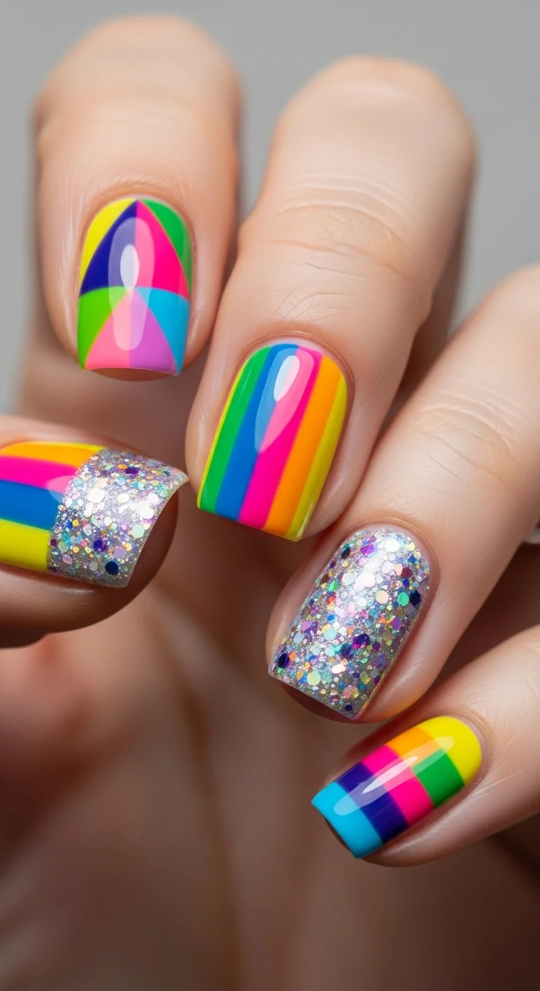 19 Birthday Nails Ideas That Feel Personal, Not Overdone 17 Geometric Patterns with Birthday Colors