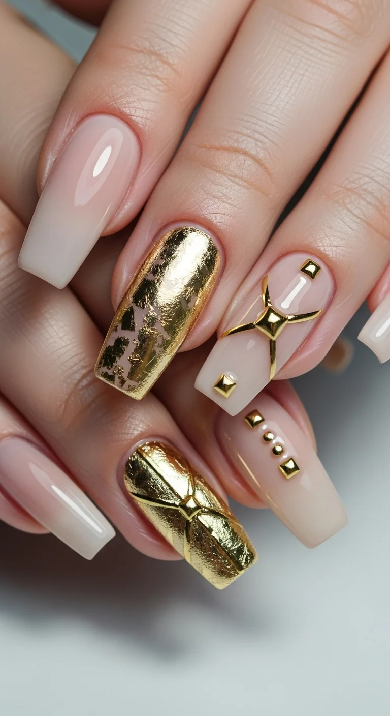 Tired of Same Old Nails? Discover 20+ Nail Art for Long Nails That Stand Out 9 Gold Embellished Accents
