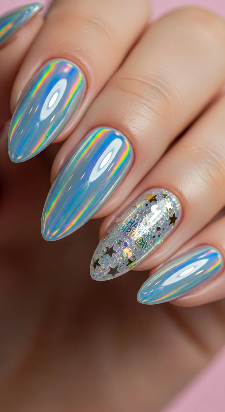 19 Birthday Nails Ideas That Feel Personal, Not Overdone 11 Holographic Birthday Sparkle