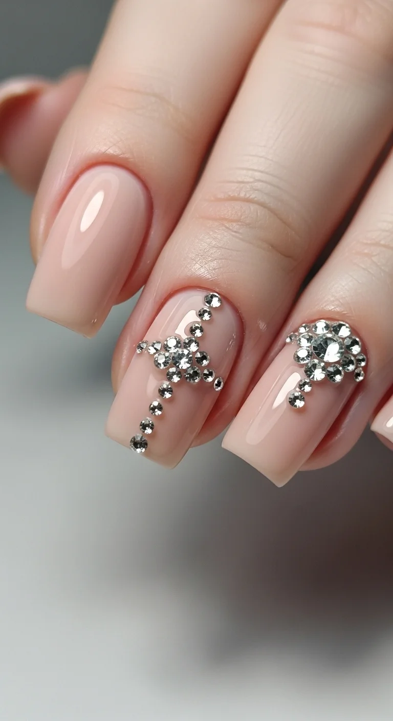 19 Birthday Nails Ideas That Feel Personal, Not Overdone 13 Nude Nails with Rhinestone Details