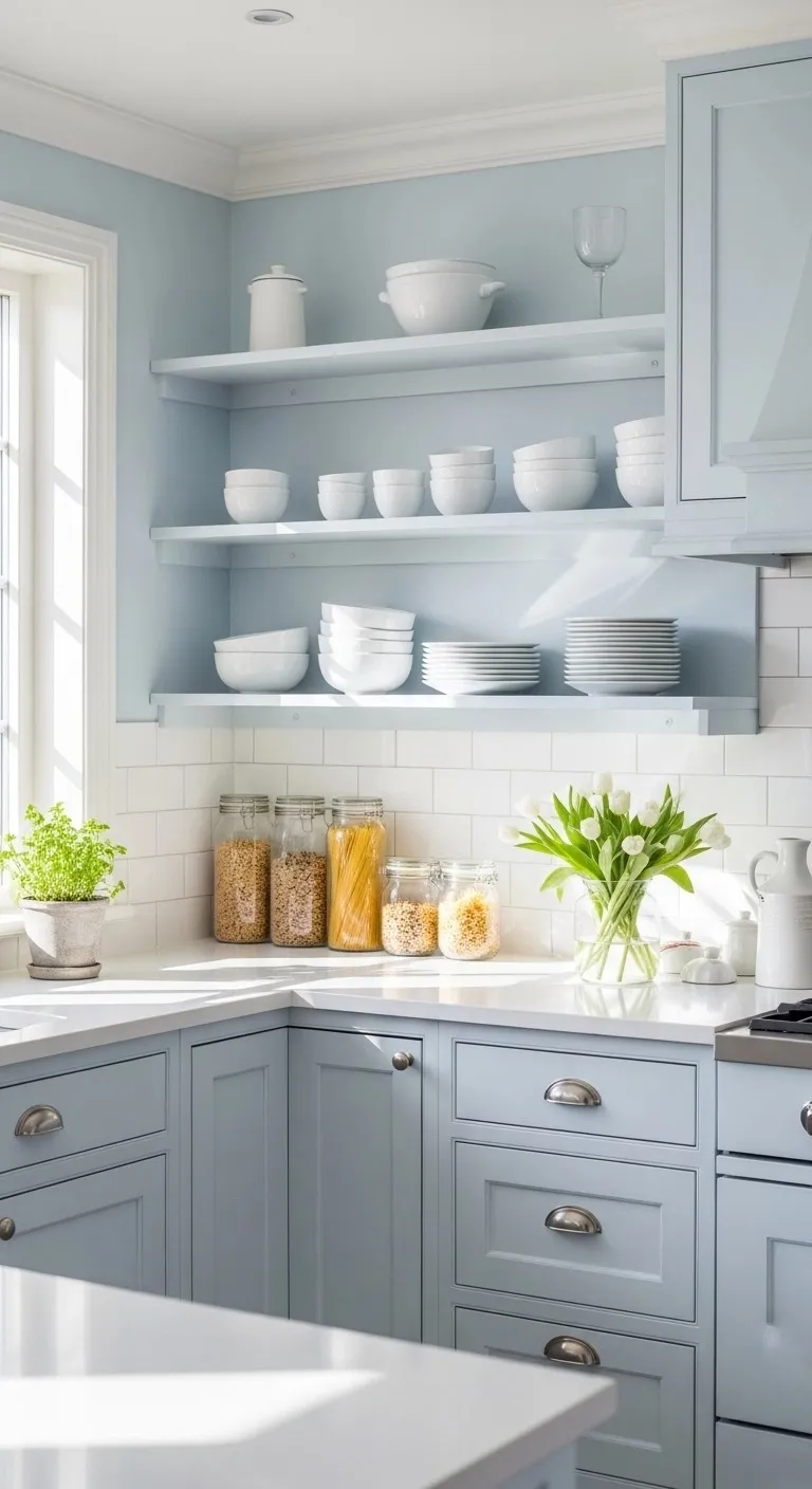 25+ Kitchen Paint Color for Walls and Cabinets You Won’t Believe Actually Work! 18 Pale Blue Airy and Peaceful
